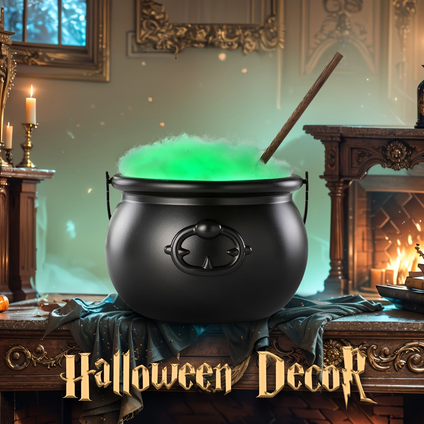 Mystic Witch Cauldron Set - Automatic Rotating Magic Stirring Halloween Decorations for Home Kitchen and Party Table Decor - DIY Witch-Themed Seasonal Decor for Spooky Ambiance