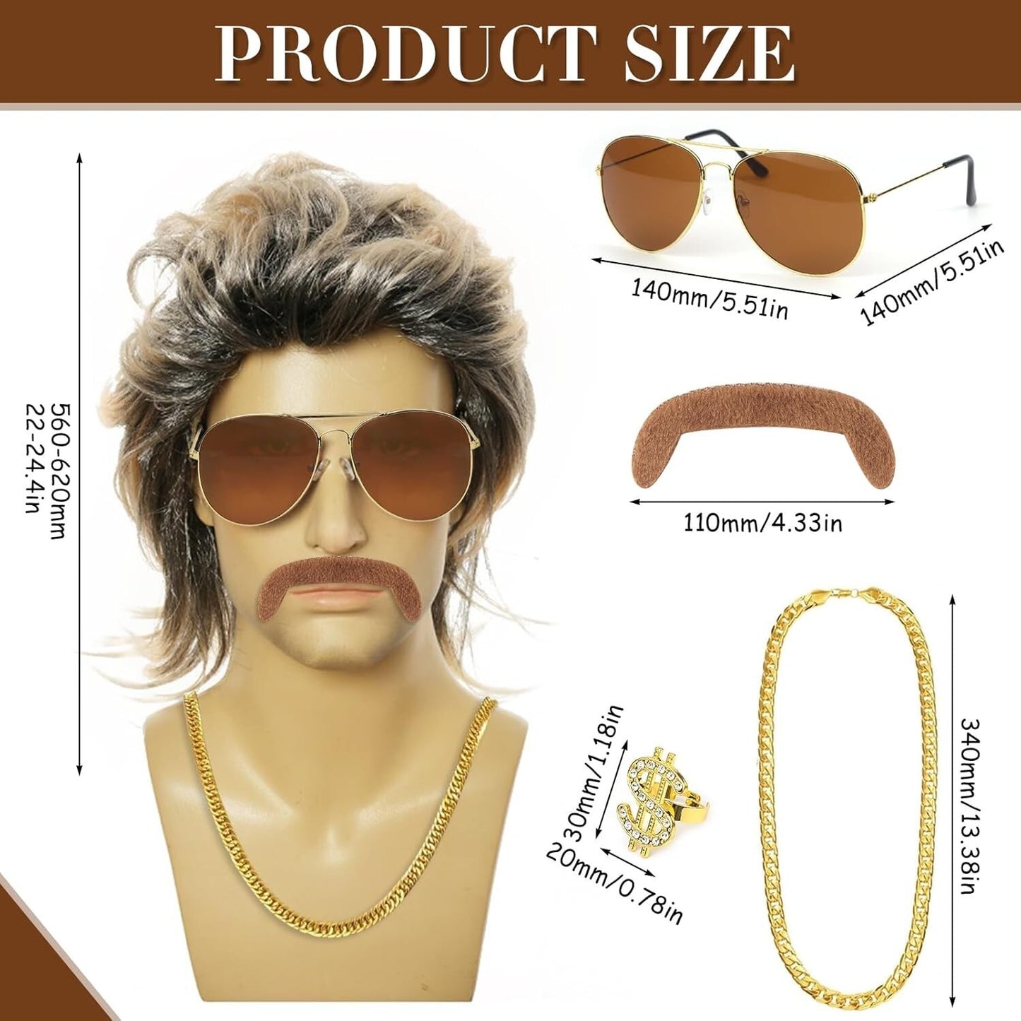 80Er Jahre Outfit Herren Perücken 5Er Set, 70Er 80Er Kostüm Herren Vokuhila Perü