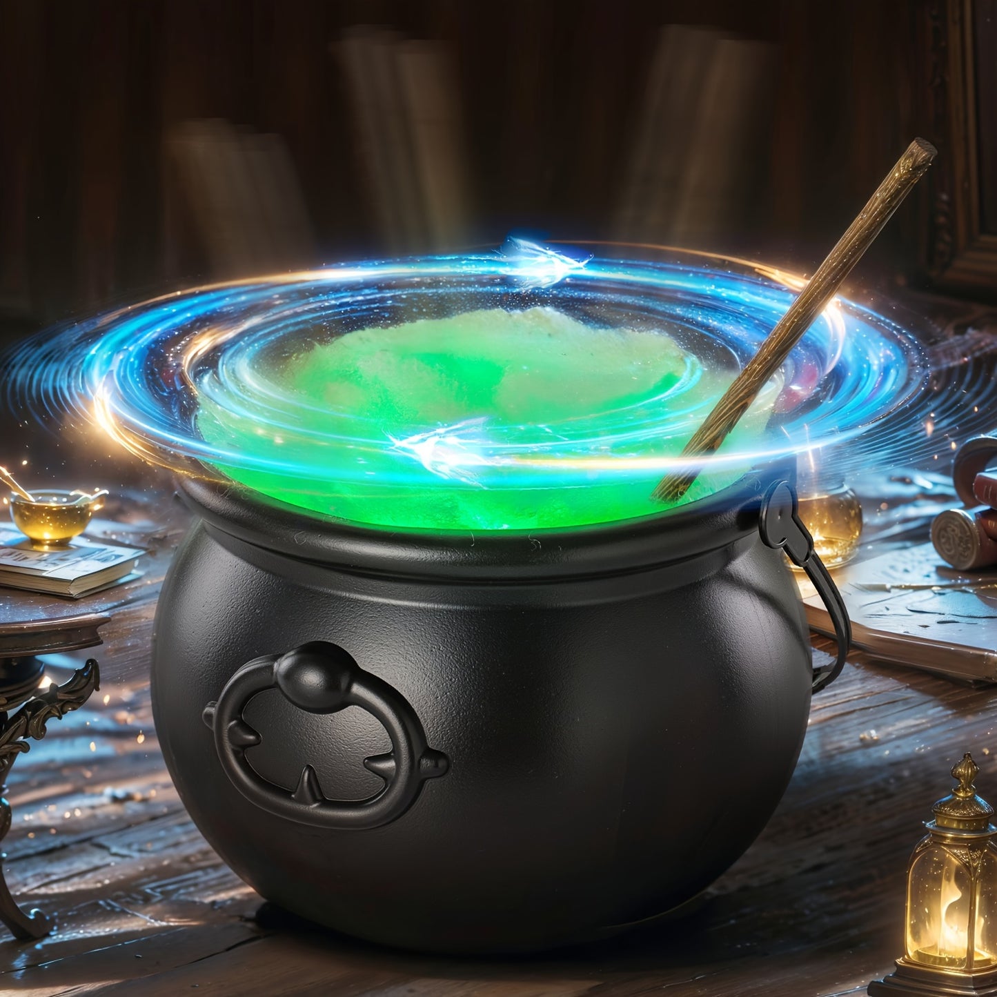 Mystic Witch Cauldron Set - Automatic Rotating Magic Stirring Halloween Decorations for Home Kitchen and Party Table Decor - DIY Witch-Themed Seasonal Decor for Spooky Ambiance