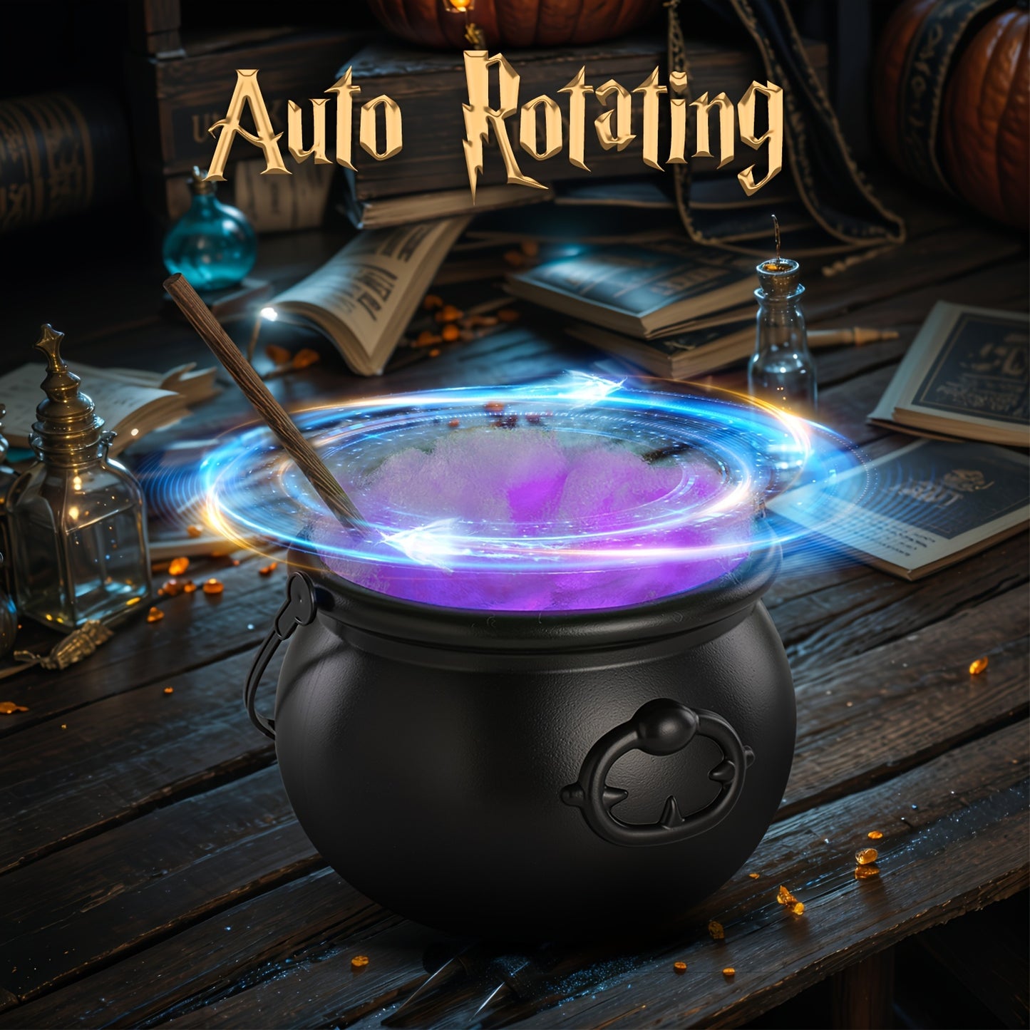 Mystic Witch Cauldron Set - Automatic Rotating Magic Stirring Halloween Decorations for Home Kitchen and Party Table Decor - DIY Witch-Themed Seasonal Decor for Spooky Ambiance