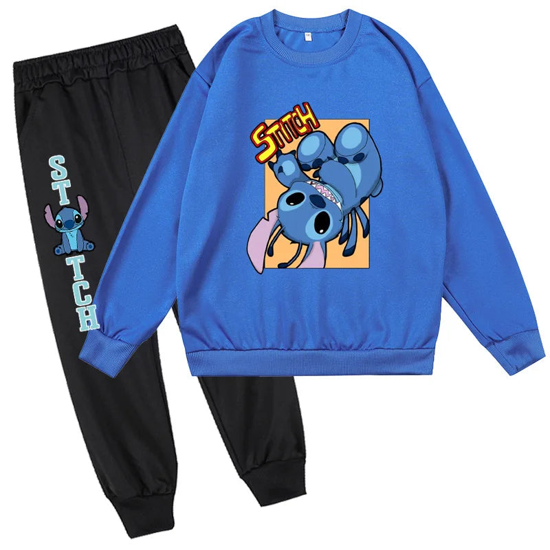 Stitch Round Neck Hoodie+Pants Set Children Clothes Girl Sets for Children Children's Clothing Boy Mother Kids