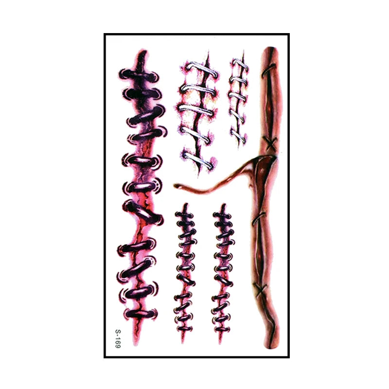6pcs Halloween Bloody Wound Tattoo Stickers Trick Scary Waterproof Temporary Tattoo DIY Fake Tattoo Halloween Party Decoration