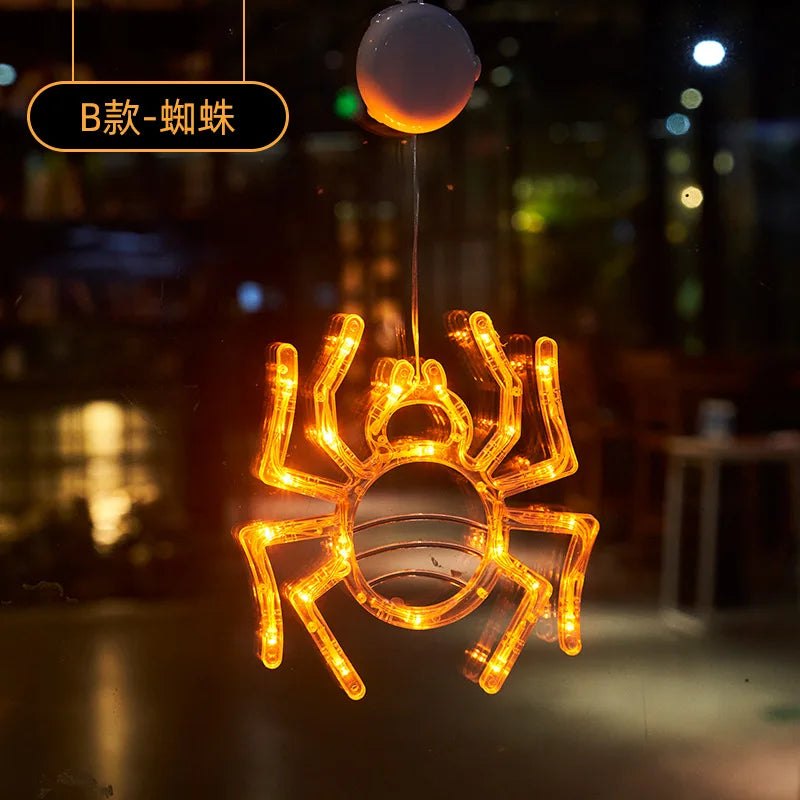 Halloween Decoration Window Lights Pumpkin Spider Ghost Witch Hat Hanging LED Sucker Lamp for Home Bar Halloween Party Decor