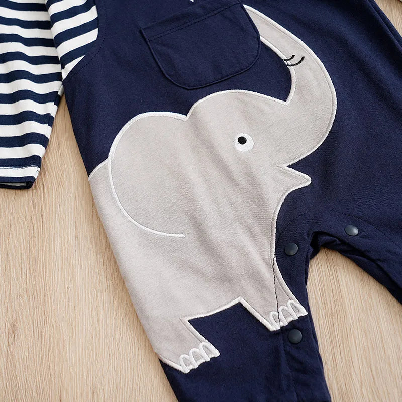 Spring and Autumn New Newborn Pure Cotton Long sleeved jumpsuit Cute Elephant Strap Pants jumpsuit for boys and girls