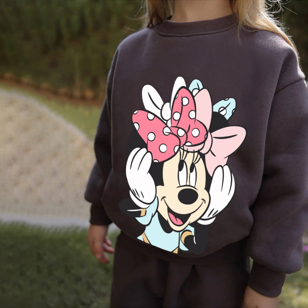 Thermal Fleece Kids Outfits Cartoon Printed Long Sleeve Pullover Top + Pant Winter Autumn Cotton Thickened Infant Clothing