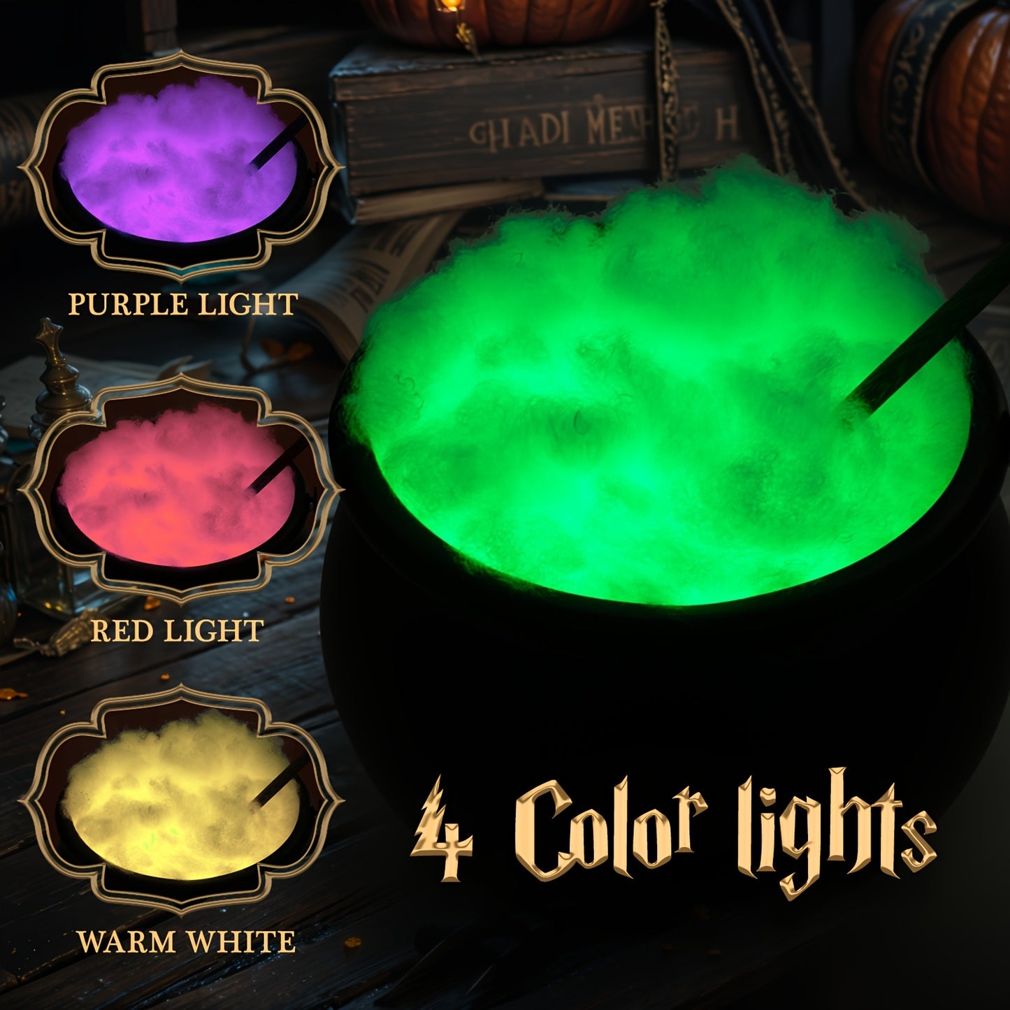 Mystic Witch Cauldron Set - Automatic Rotating Magic Stirring Halloween Decorations for Home Kitchen and Party Table Decor - DIY Witch-Themed Seasonal Decor for Spooky Ambiance