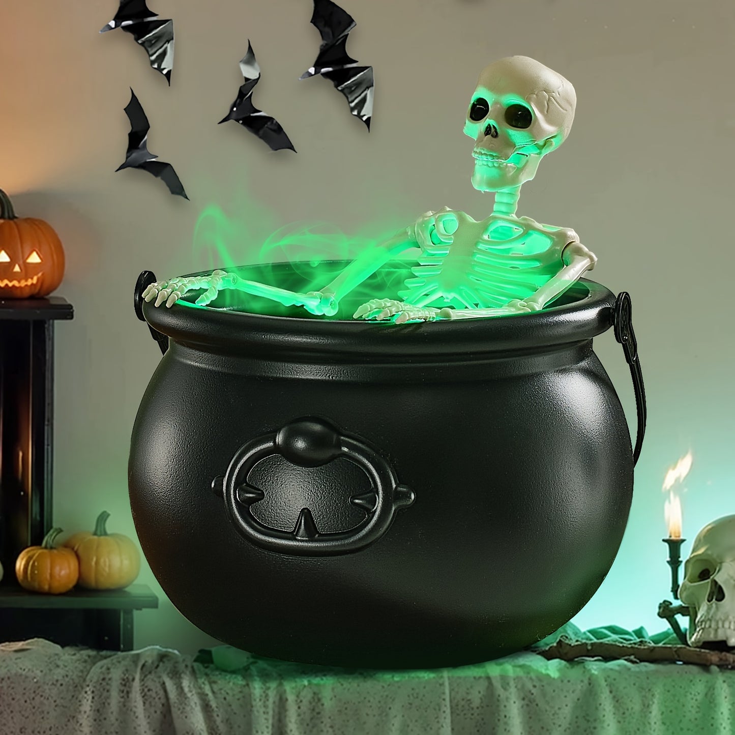 Mystic Witch Cauldron Set - Automatic Rotating Magic Stirring Halloween Decorations for Home Kitchen and Party Table Decor - DIY Witch-Themed Seasonal Decor for Spooky Ambiance