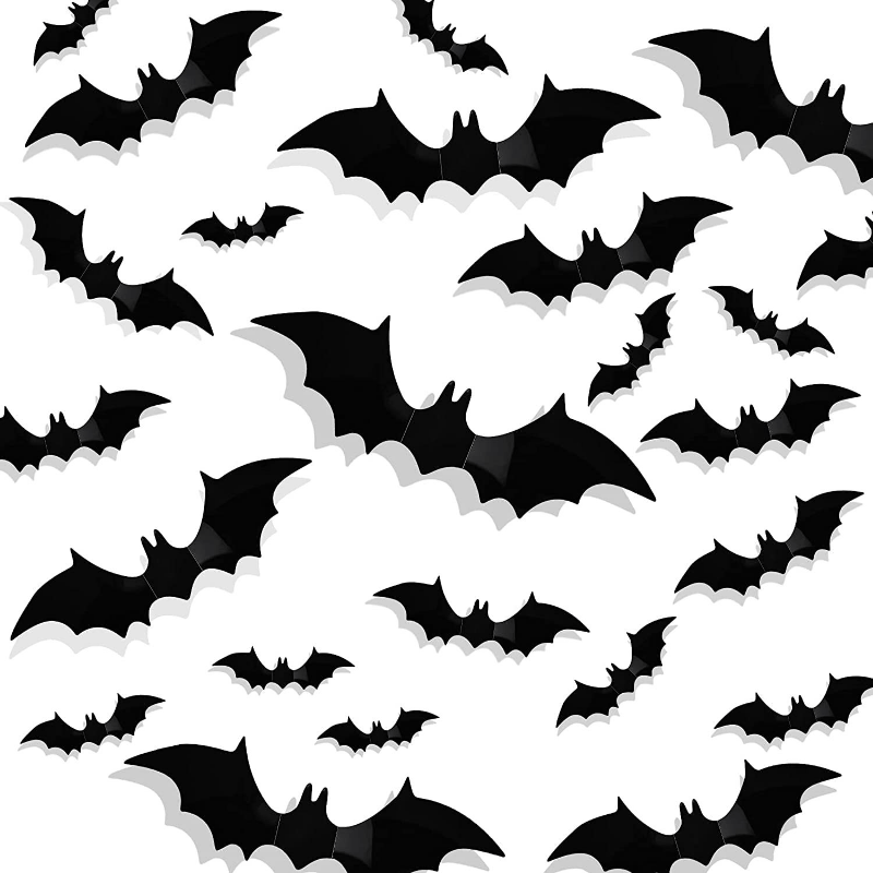 12/24/36/48/60/72/96/120/144pcs, 3D Black PVC Bat Halloween Decoration - Scary Decor Props For Bar Room, Wall Sticker - Perfect For Halloween Party And Supplies, Weird Stuff - Halloween Decorations, Halloween Home Decor, Hall