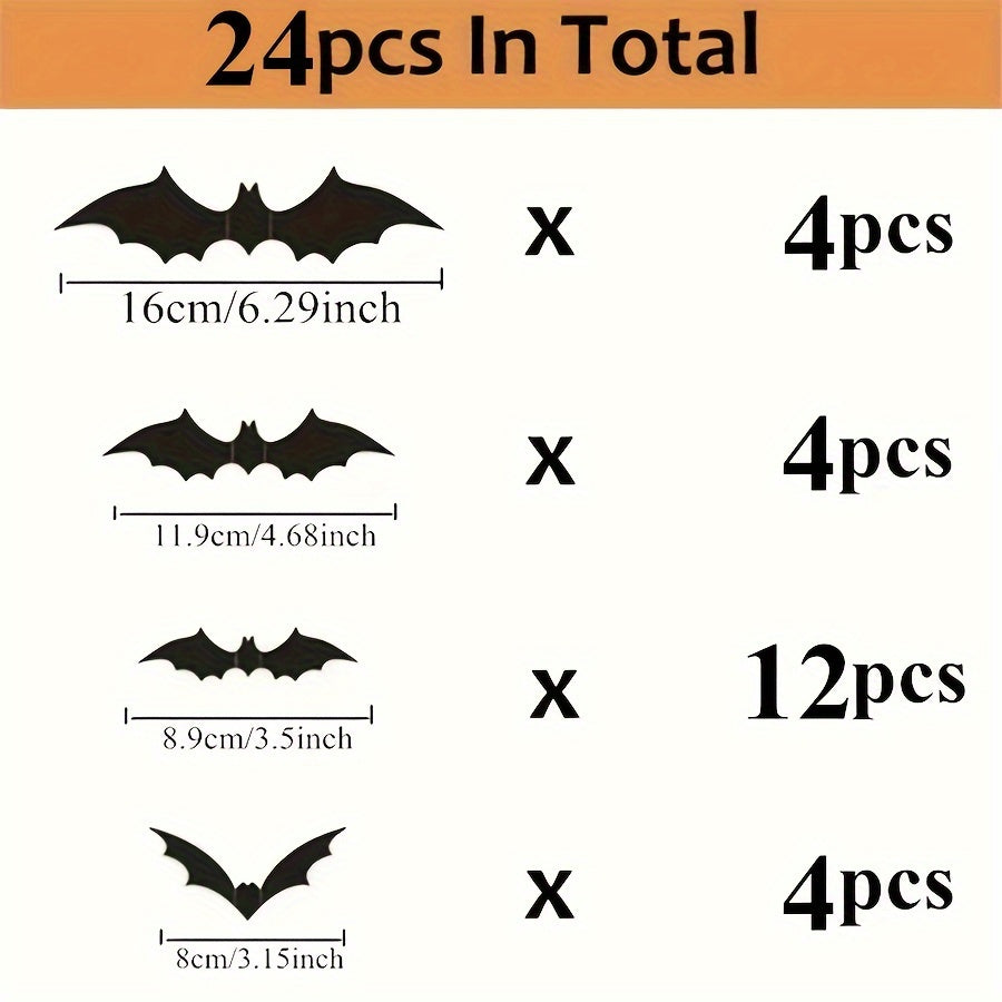 12/24/36/48/60/72/96/120/144pcs, 3D Black PVC Bat Halloween Decoration - Scary Decor Props For Bar Room, Wall Sticker - Perfect For Halloween Party And Supplies, Weird Stuff - Halloween Decorations, Halloween Home Decor, Hall