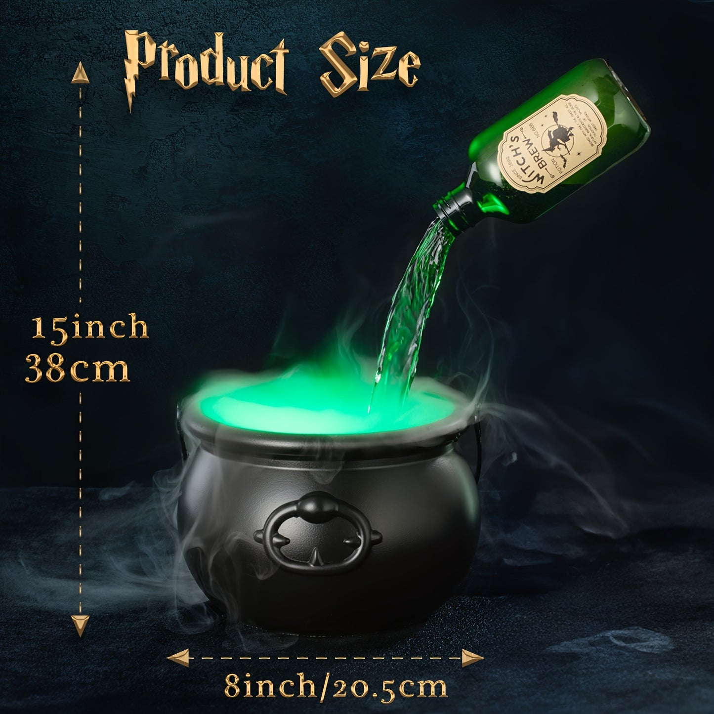 Indoor Halloween Decorations - Witch's Cauldron With Magical Bottles & Fog Maker - Perfect Halloween Party Decor For Home Mantel Table Gifts.
