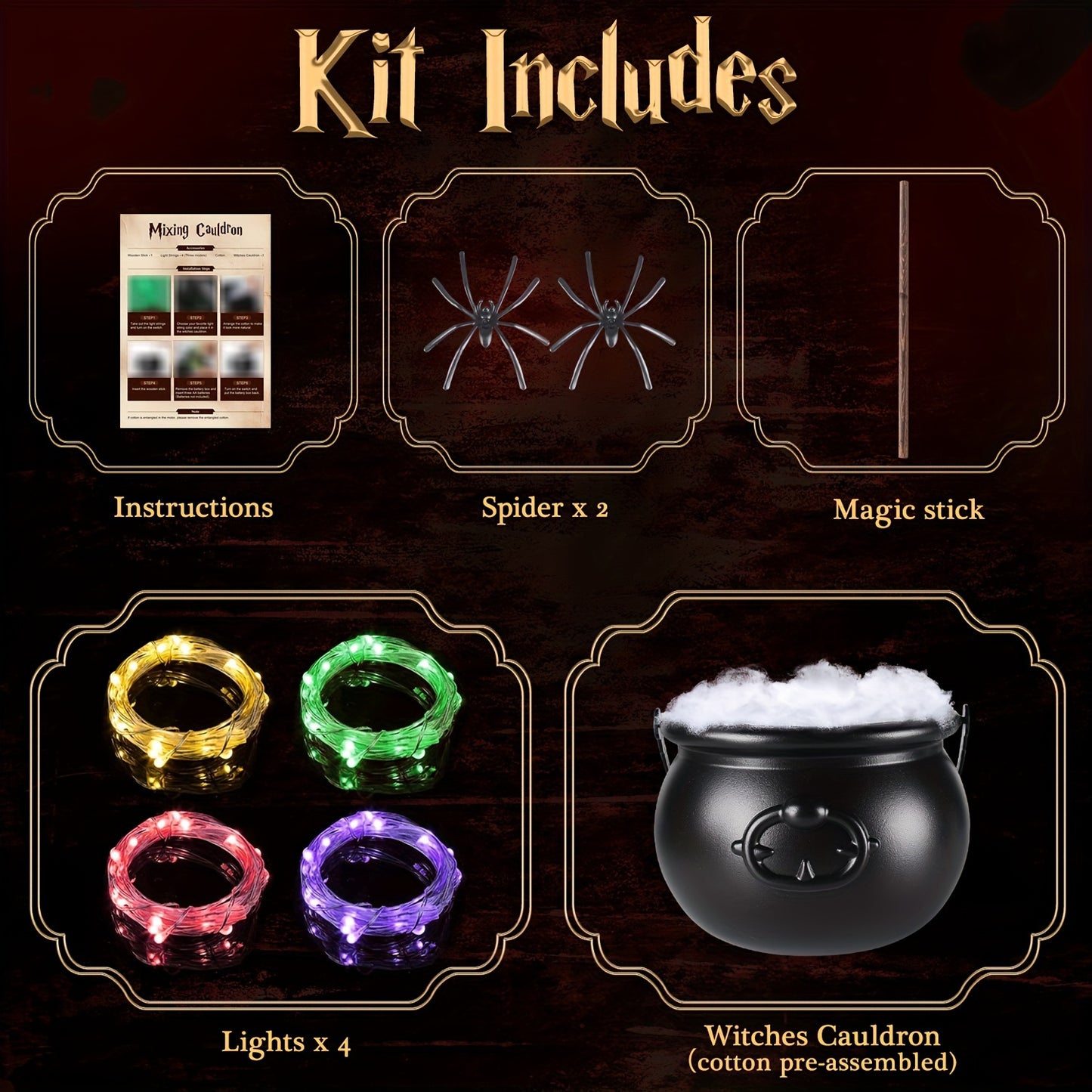 Mystic Witch Cauldron Set - Automatic Rotating Magic Stirring Halloween Decorations for Home Kitchen and Party Table Decor - DIY Witch-Themed Seasonal Decor for Spooky Ambiance