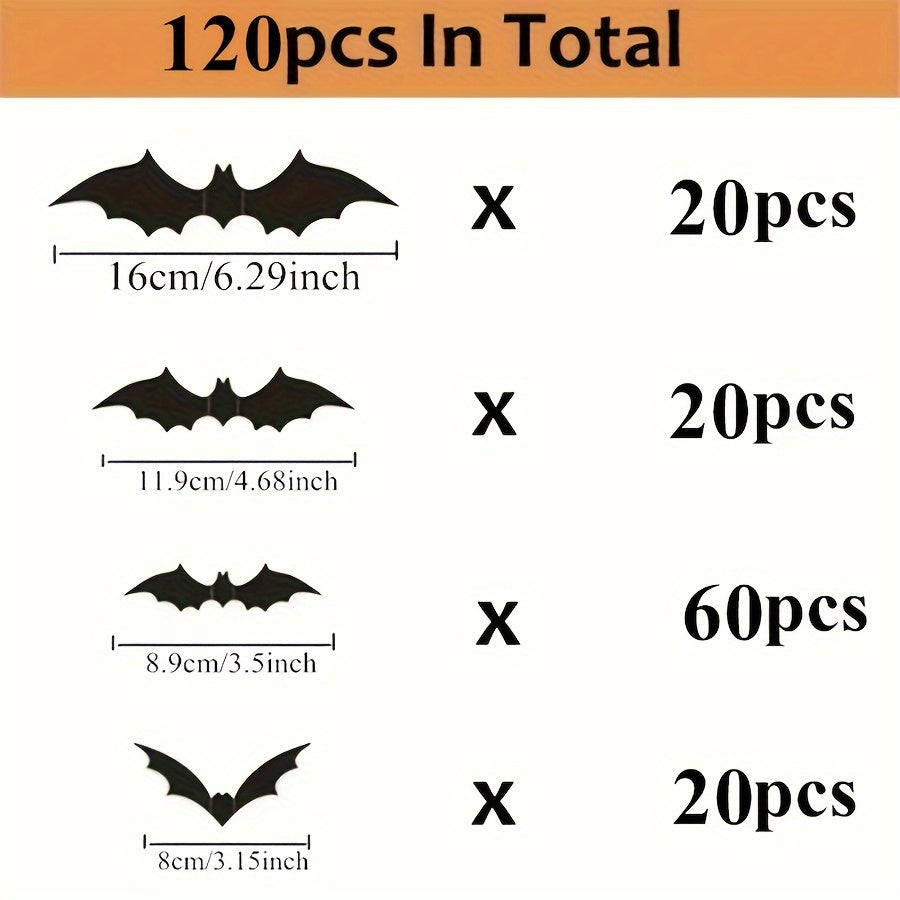 12/24/36/48/60/72/96/120/144pcs, 3D Black PVC Bat Halloween Decoration - Scary Decor Props For Bar Room, Wall Sticker - Perfect For Halloween Party And Supplies, Weird Stuff - Halloween Decorations, Halloween Home Decor, Hall