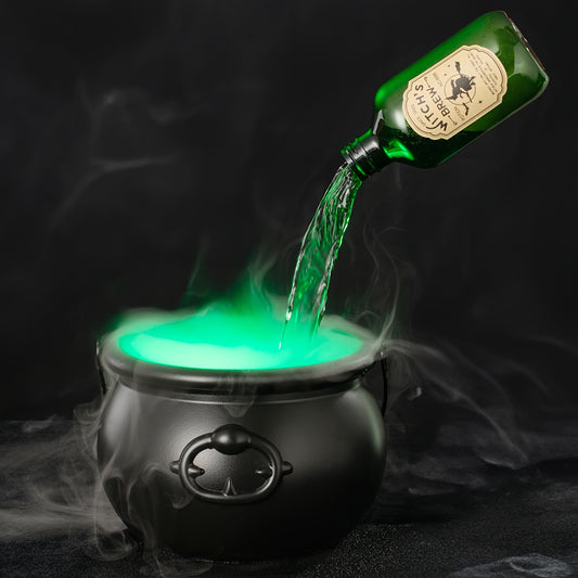 Indoor Halloween Decorations - Witch's Cauldron With Magical Bottles & Fog Maker - Perfect Halloween Party Decor For Home Mantel Table Gifts.