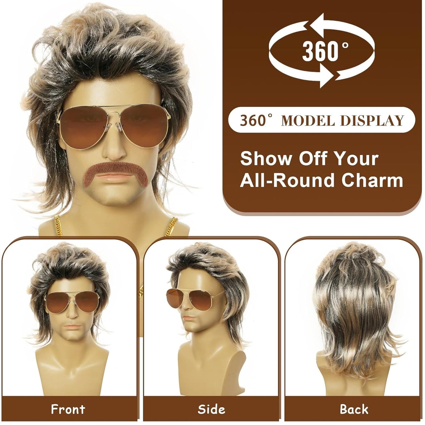 80Er Jahre Outfit Herren Perücken 5Er Set, 70Er 80Er Kostüm Herren Vokuhila Perü