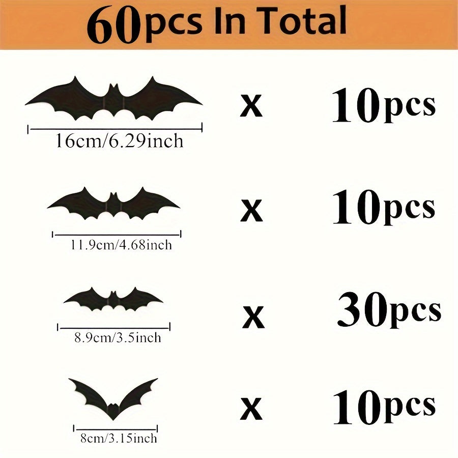 12/24/36/48/60/72/96/120/144pcs, 3D Black PVC Bat Halloween Decoration - Scary Decor Props For Bar Room, Wall Sticker - Perfect For Halloween Party And Supplies, Weird Stuff - Halloween Decorations, Halloween Home Decor, Hall