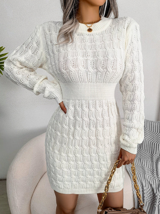 Women's Sweater Round Neck Solid Twist Waist Bottoming Fall Winter Sweater Dress