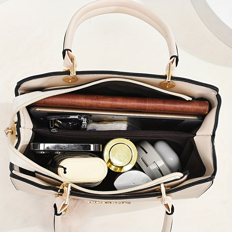 Faux Leather Solid Color Shoulder Bag, Removable Strap, Zipper Closure, Multi Layer Crossbody Bag Design, Polyester Lining, Fade Resistant, Pom Pom Charm, Perfect Holiday Gift