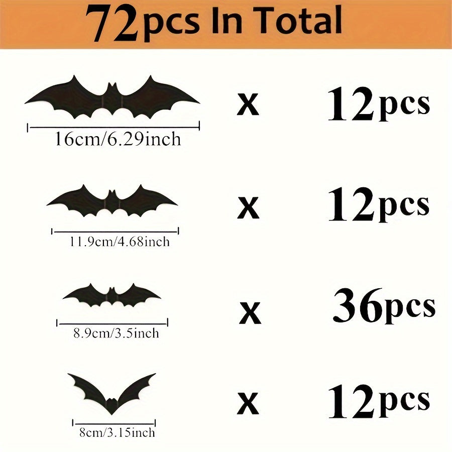 12/24/36/48/60/72/96/120/144pcs, 3D Black PVC Bat Halloween Decoration - Scary Decor Props For Bar Room, Wall Sticker - Perfect For Halloween Party And Supplies, Weird Stuff - Halloween Decorations, Halloween Home Decor, Hall