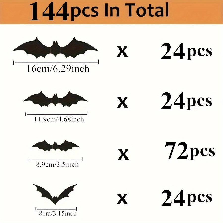 12/24/36/48/60/72/96/120/144pcs, 3D Black PVC Bat Halloween Decoration - Scary Decor Props For Bar Room, Wall Sticker - Perfect For Halloween Party And Supplies, Weird Stuff - Halloween Decorations, Halloween Home Decor, Hall