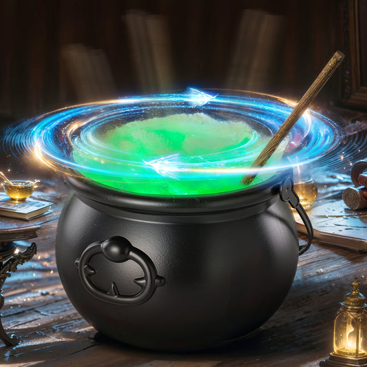 Mystic Witch Cauldron Set - Automatic Rotating Magic Stirring Halloween Decorations for Home Kitchen and Party Table Decor - DIY Witch-Themed Seasonal Decor for Spooky Ambiance
