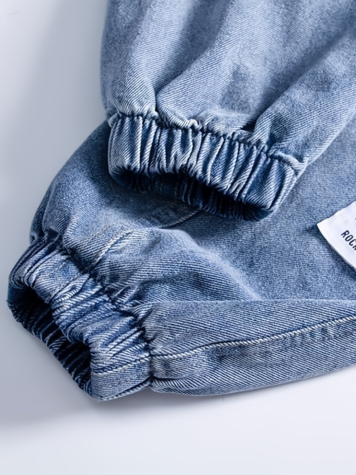 Boys Tapered Cargo Denim Jeans With Elastic Waistband Kids Clothes, K-pop