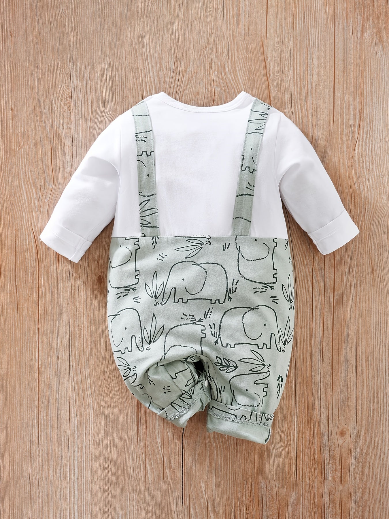 yierying Baby Boys' Long Sleeve Jumpsuit Romper - Mint Green & White Two-in-One Outfit, Soft Everyday diaper-changing onesie for Newborns & Infants, Easy Hand Wash Care, Perfect for Outdoor