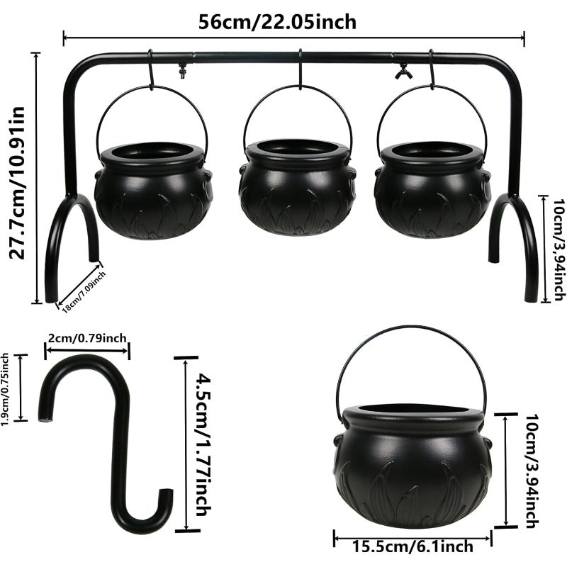 3 PCS Halloween Witches Cauldron Serving BowlsBlack Plastic Candy Bowls