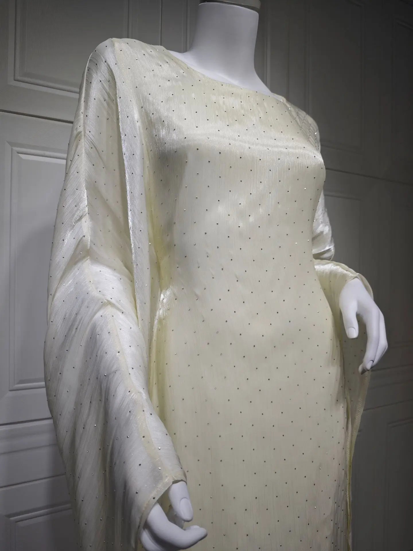 Ramadan Beading Muslim Dress Women Bat Sleeve Abaya Khimar Jilbab Eid Kaftan Robe Hijab Dresses Dubai Kimono Islamic Clothing