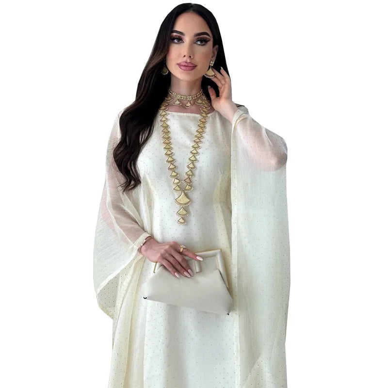 Ramadan Beading Muslim Dress Women Bat Sleeve Abaya Khimar Jilbab Eid Kaftan Robe Hijab Dresses Dubai Kimono Islamic Clothing