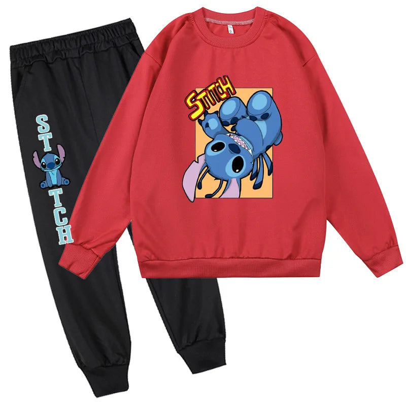Stitch Round Neck Hoodie+Pants Set Children Clothes Girl Sets for Children Children's Clothing Boy Mother Kids