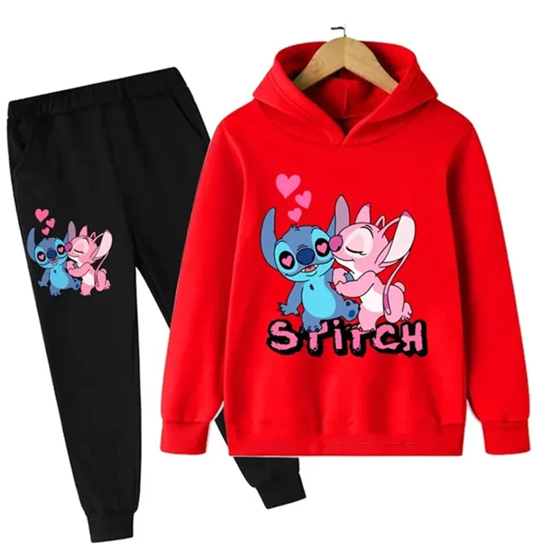 Disney boys and girls cute Stitch print casual long-sleeved suit children's autumn and winter outdoor comfortable sweatshirt sui