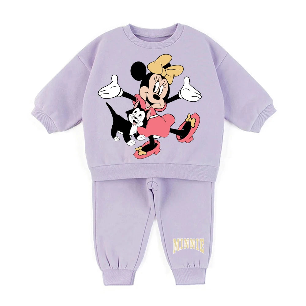 Thermal Fleece Kids Outfits Cartoon Printed Long Sleeve Pullover Top + Pant Winter Autumn Cotton Thickened Infant Clothing