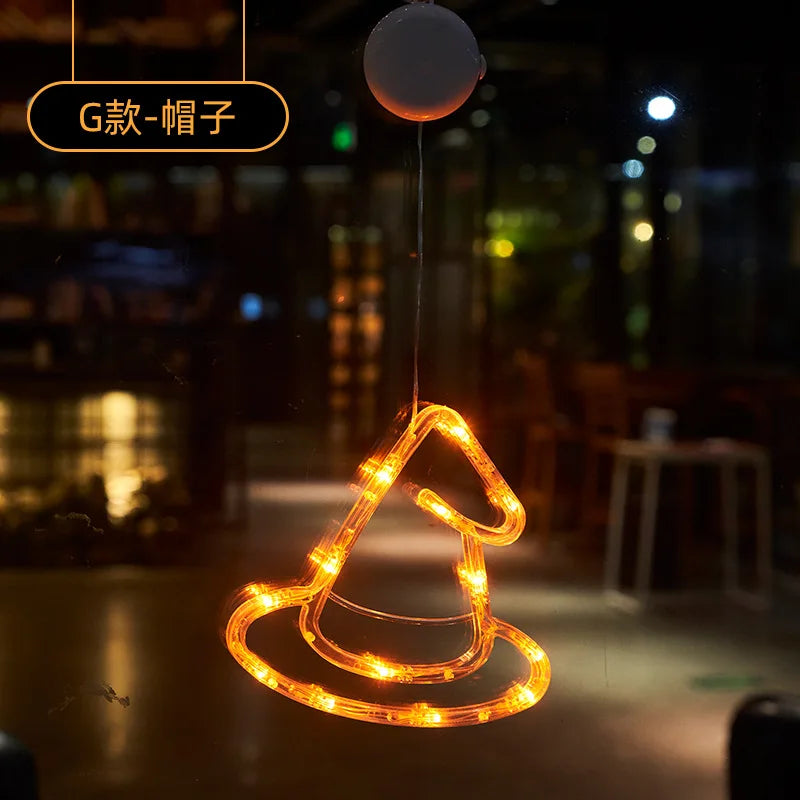 Halloween Decoration Window Lights Pumpkin Spider Ghost Witch Hat Hanging LED Sucker Lamp for Home Bar Halloween Party Decor