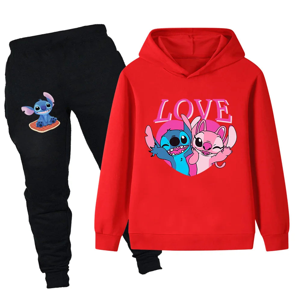 Disney Stitch children's fall and winter long-sleeved sports set boys girls casual fashion warm sweatshirt + Sweatpant 2pcs set