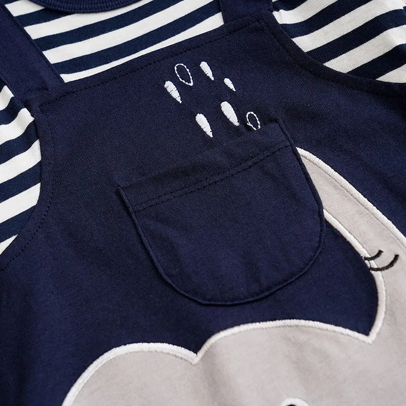 Spring and Autumn New Newborn Pure Cotton Long sleeved jumpsuit Cute Elephant Strap Pants jumpsuit for boys and girls