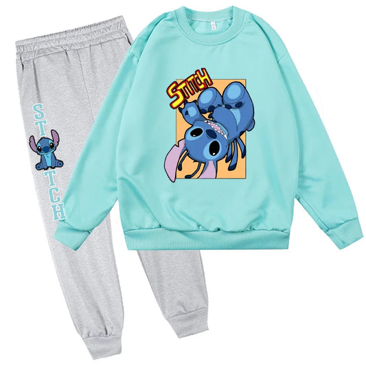 Stitch Round Neck Hoodie+Pants Set Children Clothes Girl Sets for Children Children's Clothing Boy Mother Kids