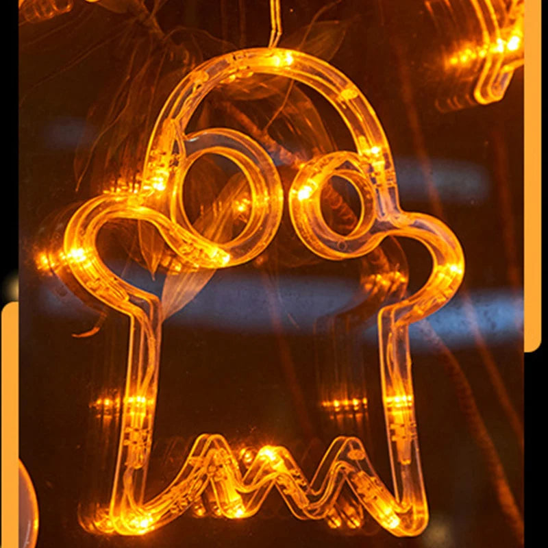 Halloween Decoration Window Lights Pumpkin Spider Ghost Witch Hat Hanging LED Sucker Lamp for Home Bar Halloween Party Decor