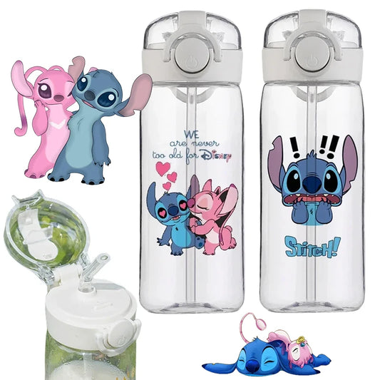 400ML Disney Stitch Water Bottle Leak Proof with Straw Sports Cycling Fitness Cup Outdoor Travel Drinkware Plastic Water Bottle