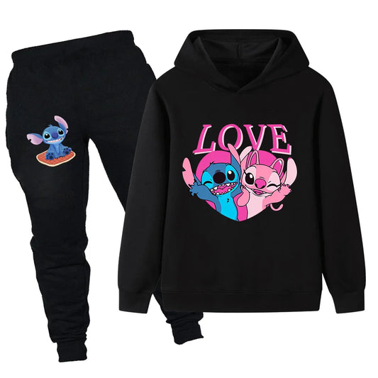 Disney Stitch children's fall and winter long-sleeved sports set boys girls casual fashion warm sweatshirt + Sweatpant 2pcs set