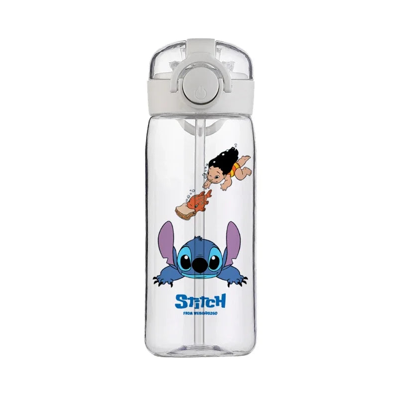 400ML Disney Stitch Water Bottle Leak Proof with Straw Sports Cycling Fitness Cup Outdoor Travel Drinkware Plastic Water Bottle
