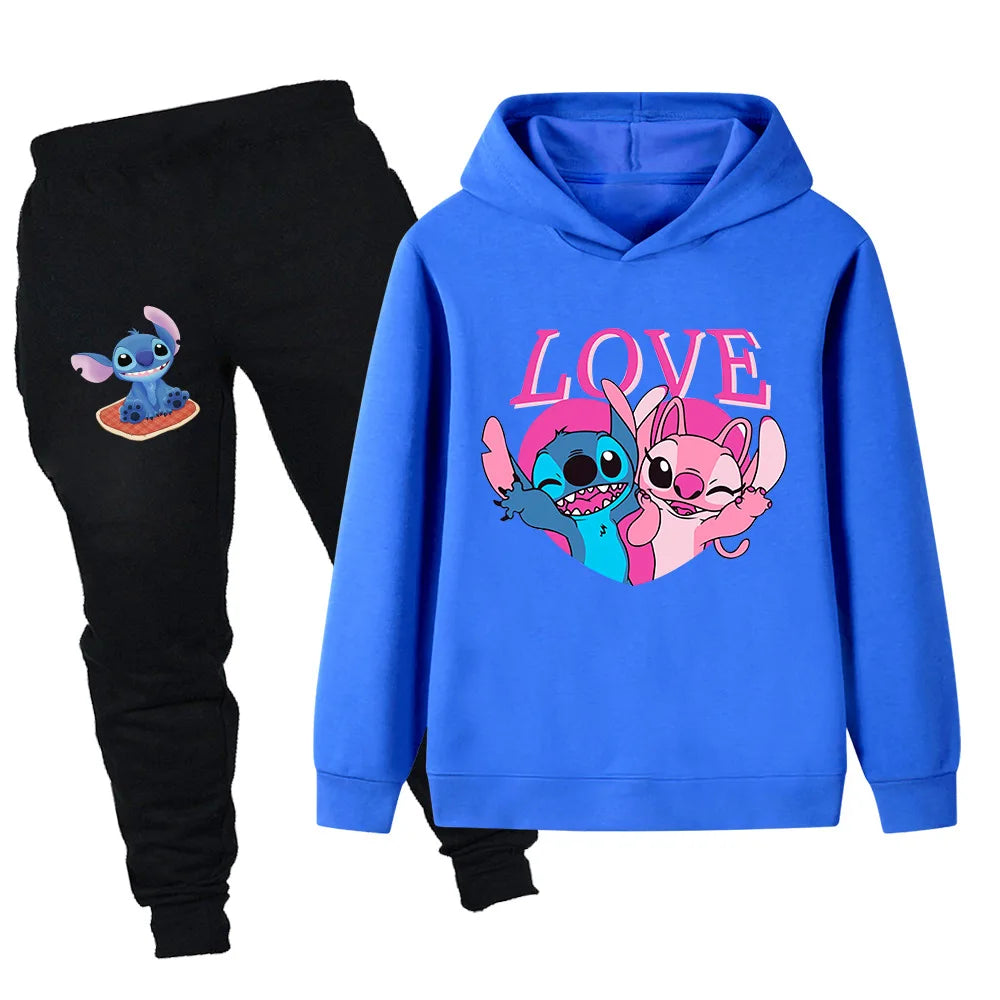 Disney Stitch children's fall and winter long-sleeved sports set boys girls casual fashion warm sweatshirt + Sweatpant 2pcs set
