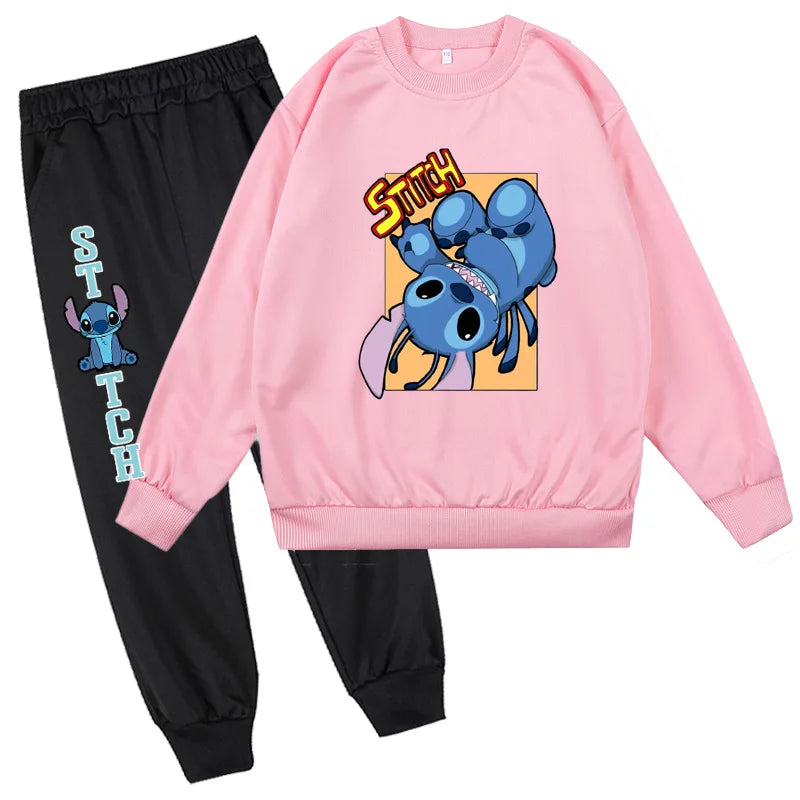 Stitch Round Neck Hoodie+Pants Set Children Clothes Girl Sets for Children Children's Clothing Boy Mother Kids