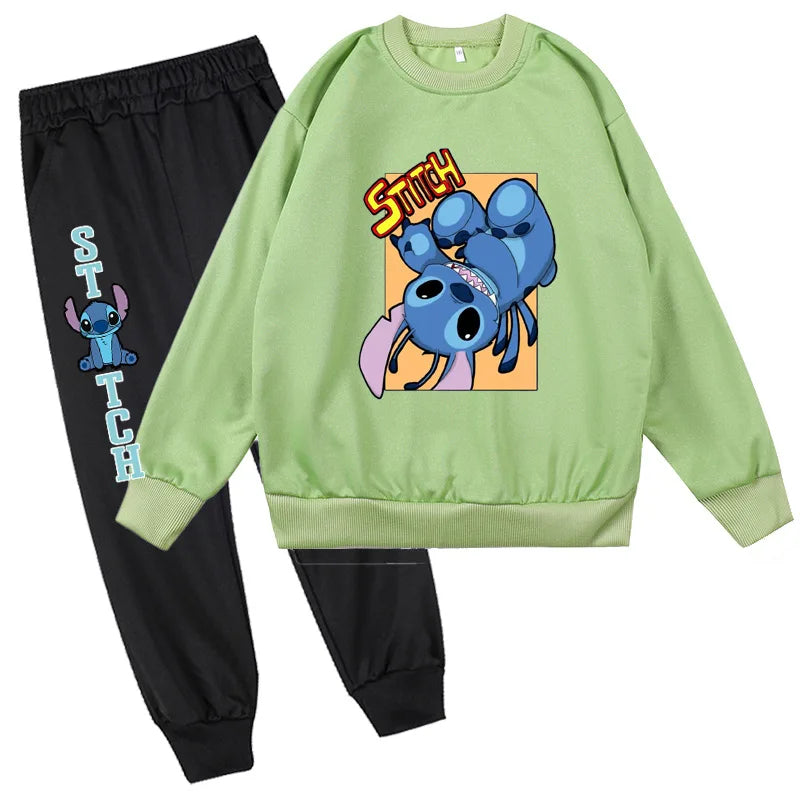 Stitch Round Neck Hoodie+Pants Set Children Clothes Girl Sets for Children Children's Clothing Boy Mother Kids
