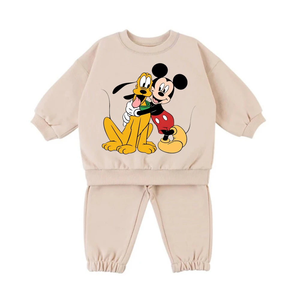 Thermal Fleece Kids Outfits Cartoon Printed Long Sleeve Pullover Top + Pant Winter Autumn Cotton Thickened Infant Clothing