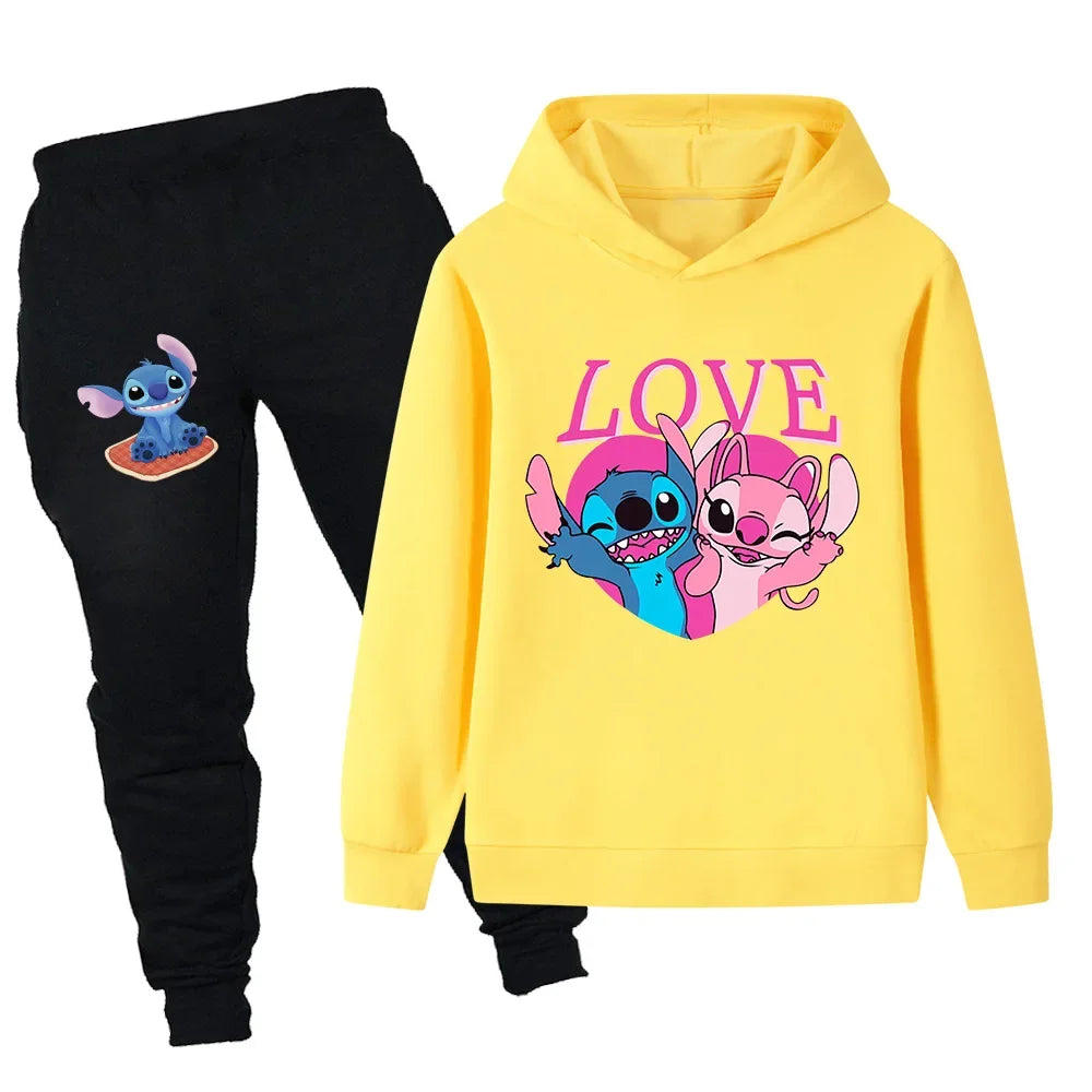 Disney cute Stitch children's suit boys and girls casual fashion sports suit long-sleeved top + pants autumn and winter suit