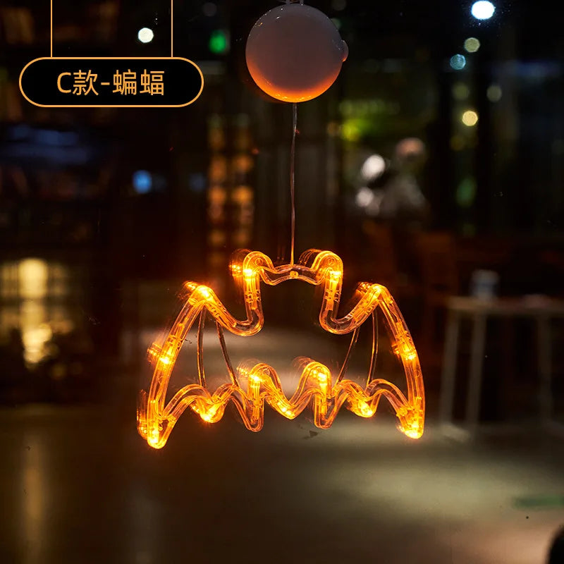 Halloween Decoration Window Lights Pumpkin Spider Ghost Witch Hat Hanging LED Sucker Lamp for Home Bar Halloween Party Decor