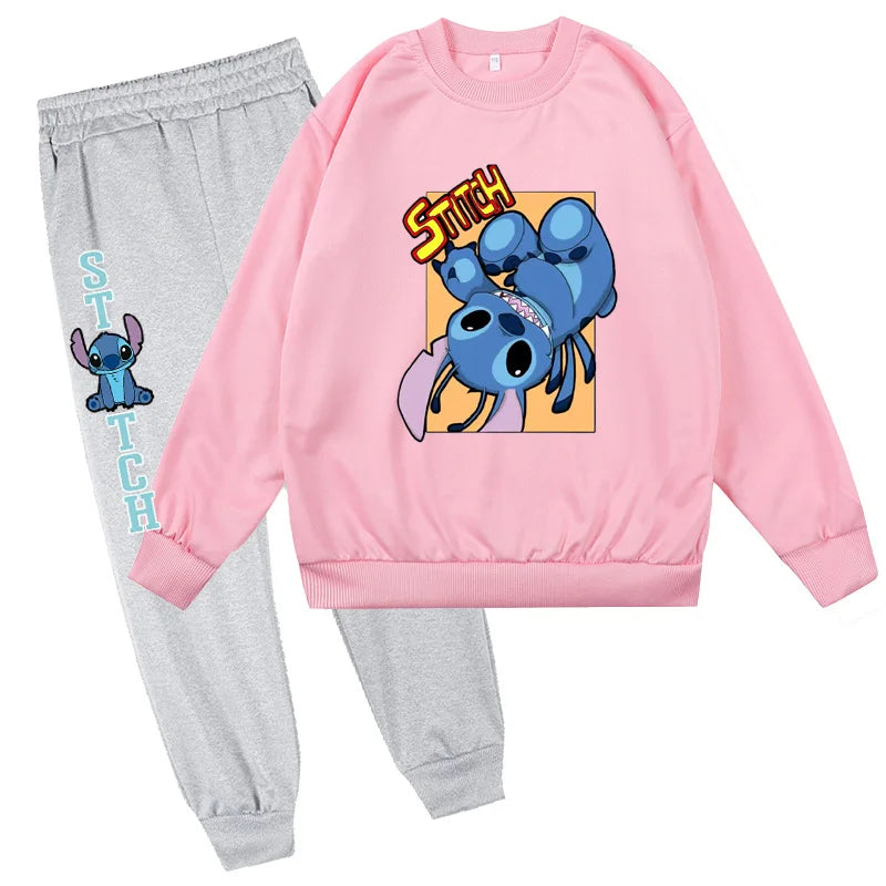 Stitch Round Neck Hoodie+Pants Set Children Clothes Girl Sets for Children Children's Clothing Boy Mother Kids