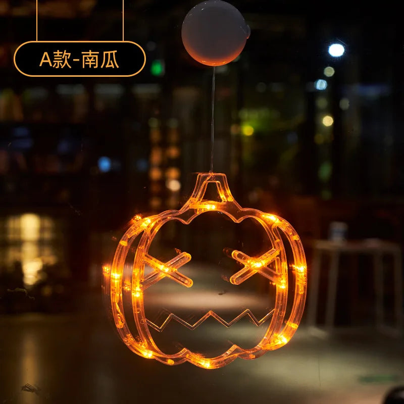 Halloween Decoration Window Lights Pumpkin Spider Ghost Witch Hat Hanging LED Sucker Lamp for Home Bar Halloween Party Decor