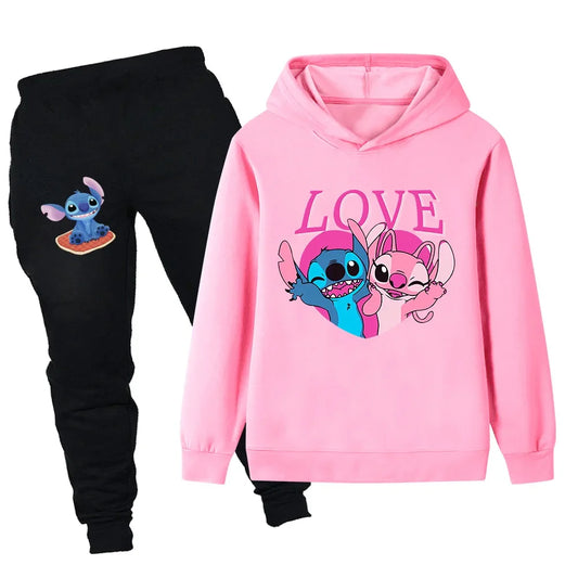 Disney cute Stitch children's suit boys and girls casual fashion sports suit long-sleeved top + pants autumn and winter suit