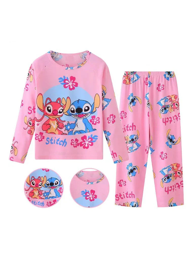 New Spring Autumn Children's Clothing Sets Stitch Boy Sleepwear Long sleeved pants Clothes Kids Pajamas Set Baby Girls Pyjamas